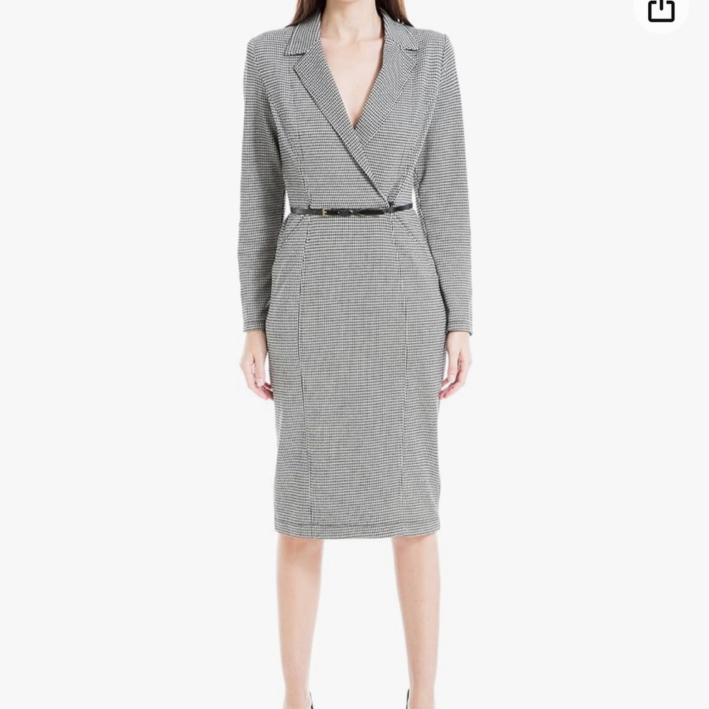 NWT Max Studio Long Sleeve Notch Collar Belted Midi Dress - L